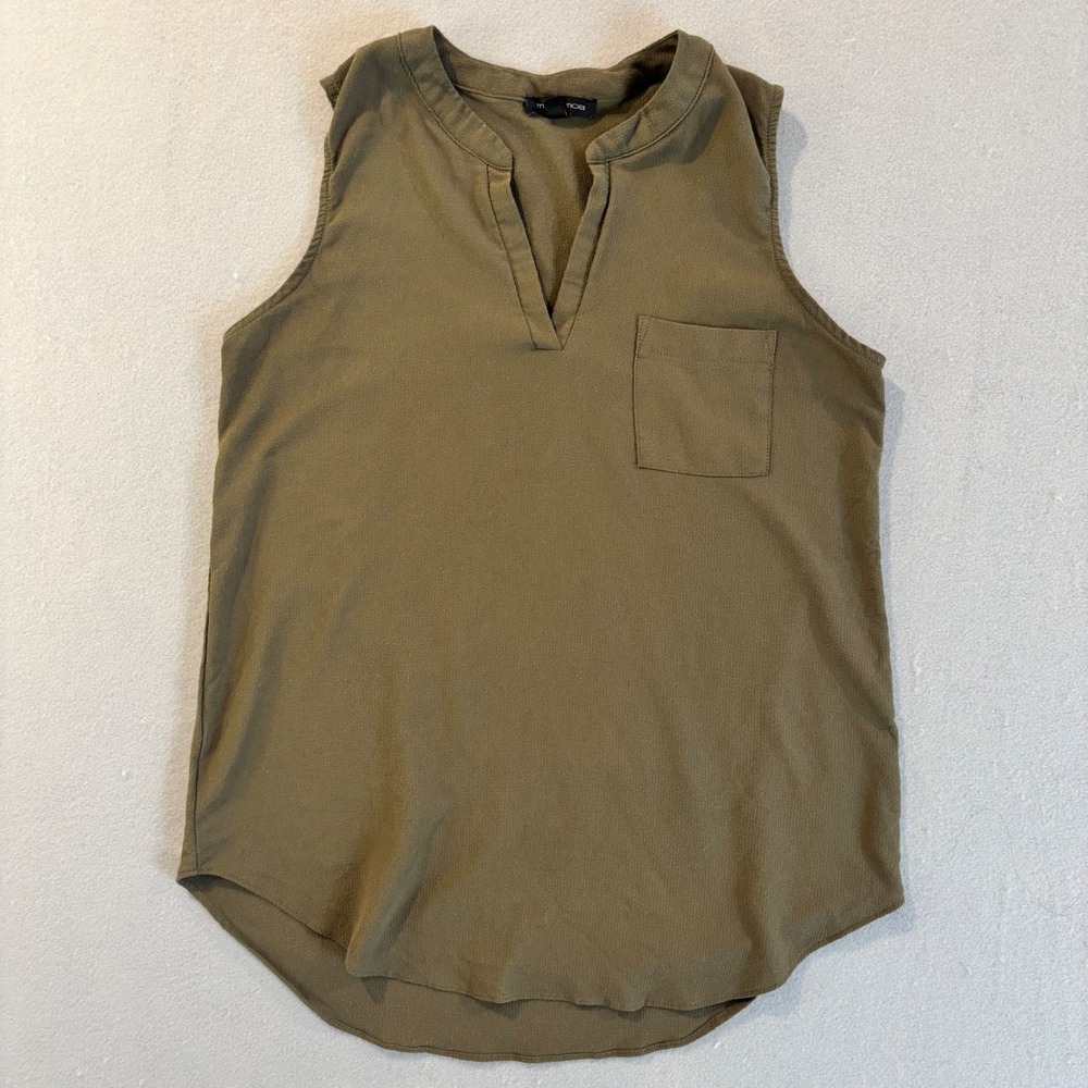 Moa Moa Womens Olive Green Sleeveless Split Neck Blouse Top Size Large